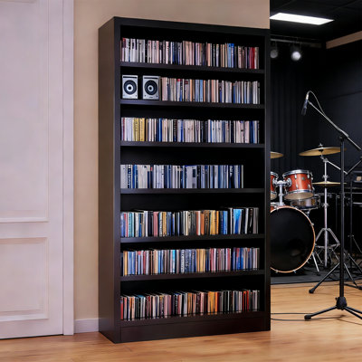 55" Media Storage Cabinet, Metal, 6 Adjustable Shelves, For DVD/CD Storage, Black