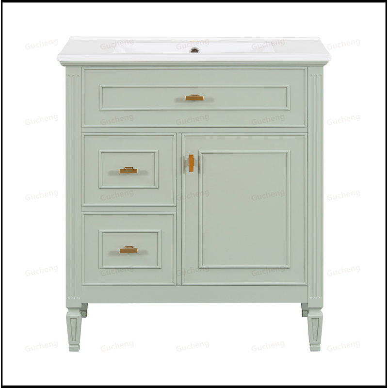 Meuble-lavabo en bois 30 po avec tablette ajustable et lavabo, Noir
