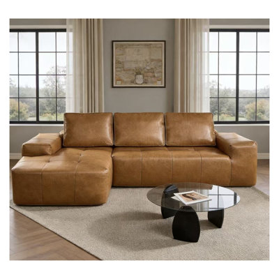 Boneless Cloud Sectional Sofa with Chaise - Deep Seat L-Shaped Modular Faux Leather Couch, No Assembly Required