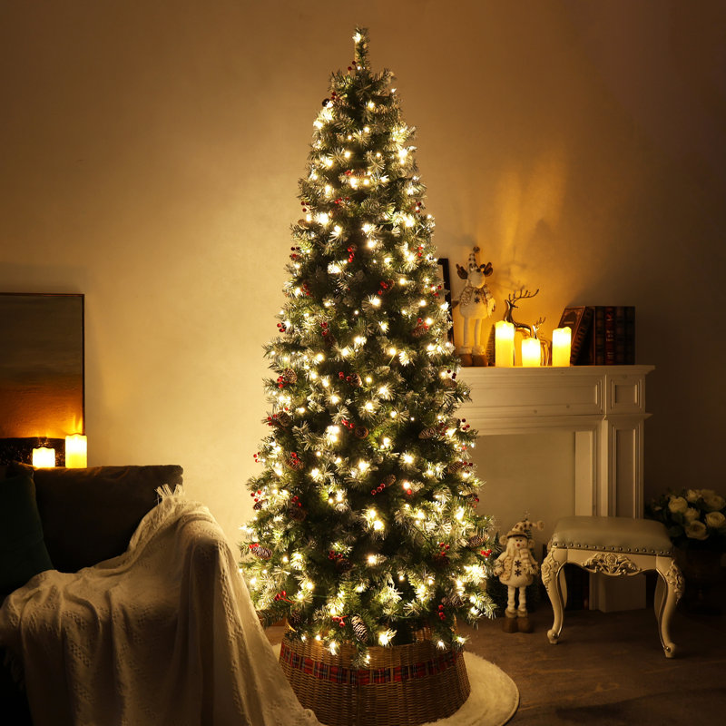 Lighted Artificial Pine Christmas Tree, 7 ft 