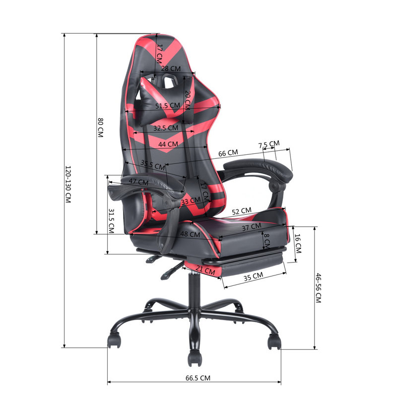 Ebern Designs Brode Adjustable Ergonomic Swiveling PC & Racing Game Chair with Footrest in Black/Red
