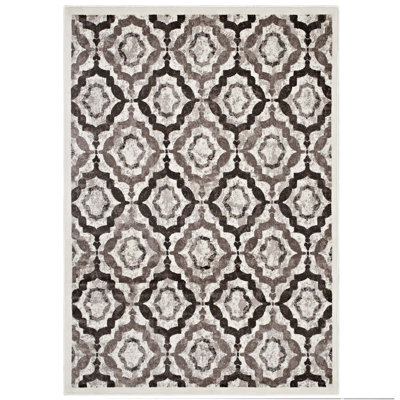Modway Kalinda Rustic Vintage Moroccan Trellis Area Rug in Beige, Moroccan Blue and Ivory
