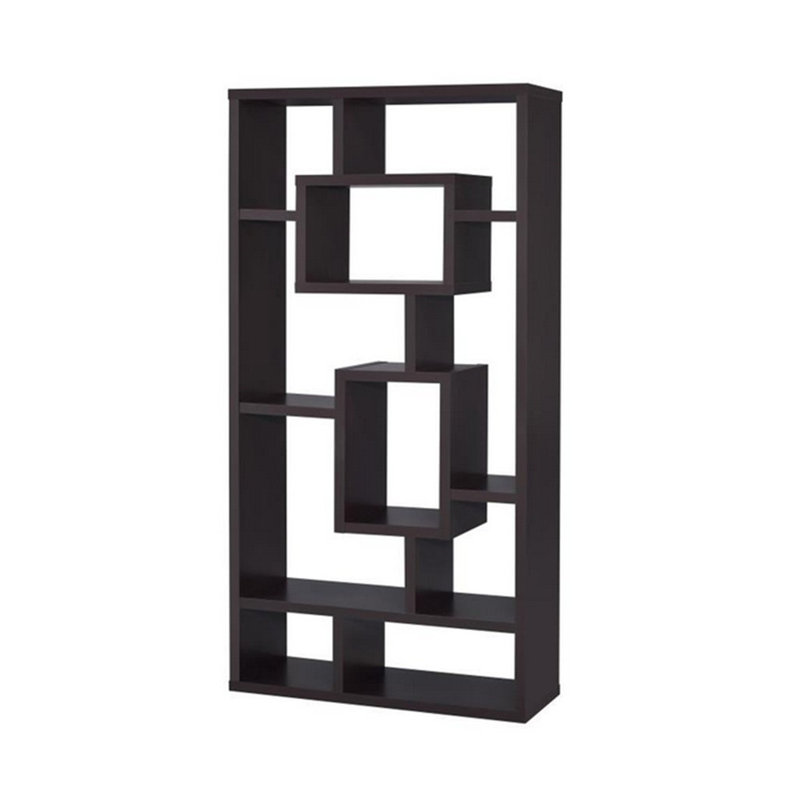 Arran-William Geometric Bookcase, 70.75" H x 35.5" W x 11.5" D, Brown
