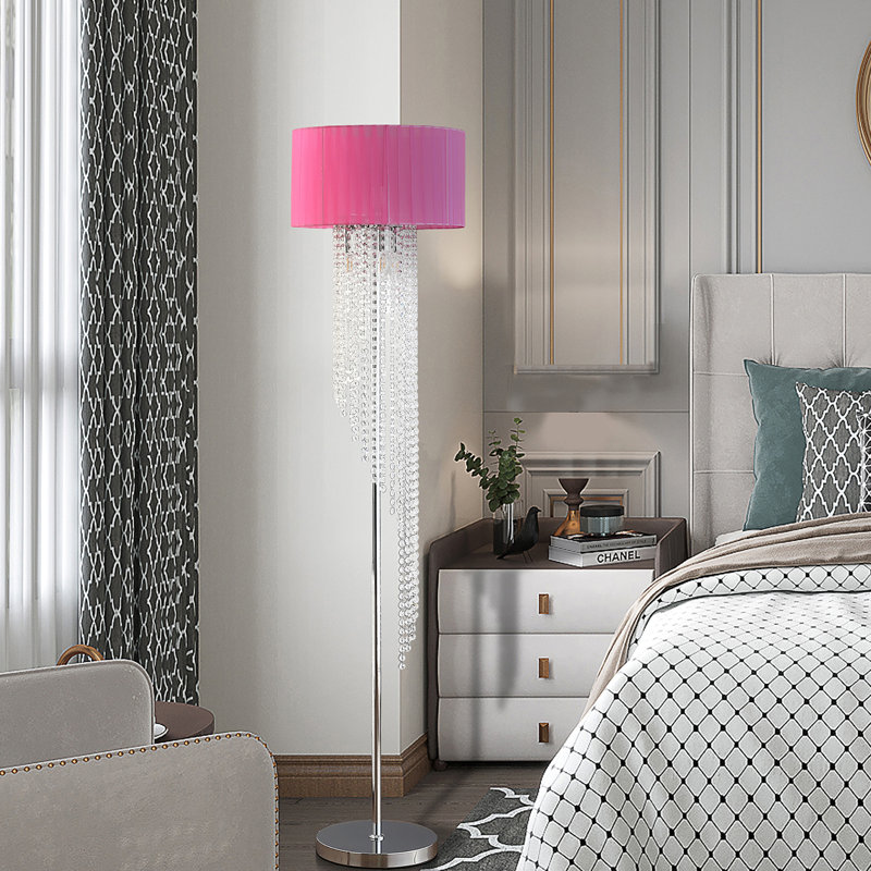 Lampe sur pied en métal chromé 65,65 po, Rose