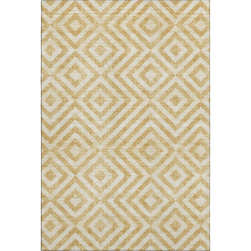 Premium Machine Washable Prisco Gold Rug, Rectangle 5' x 7'6"