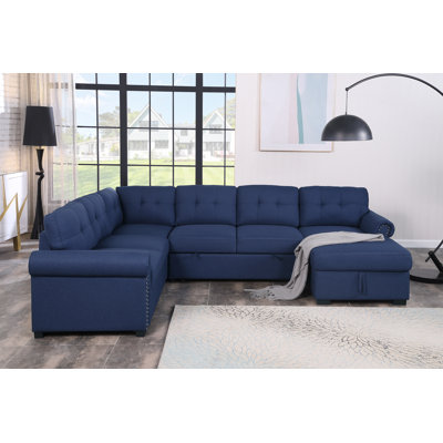 Upholstered U-Shape Sectional Sleeper Couch With Tufted Cushions by Alcott Hill