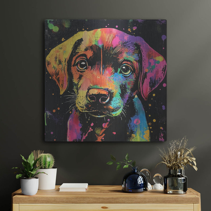  «Woof Labrador Retriever» par Rich Monet, art mural en métal, 24 po x 24 po, H 24 po x l 24 po