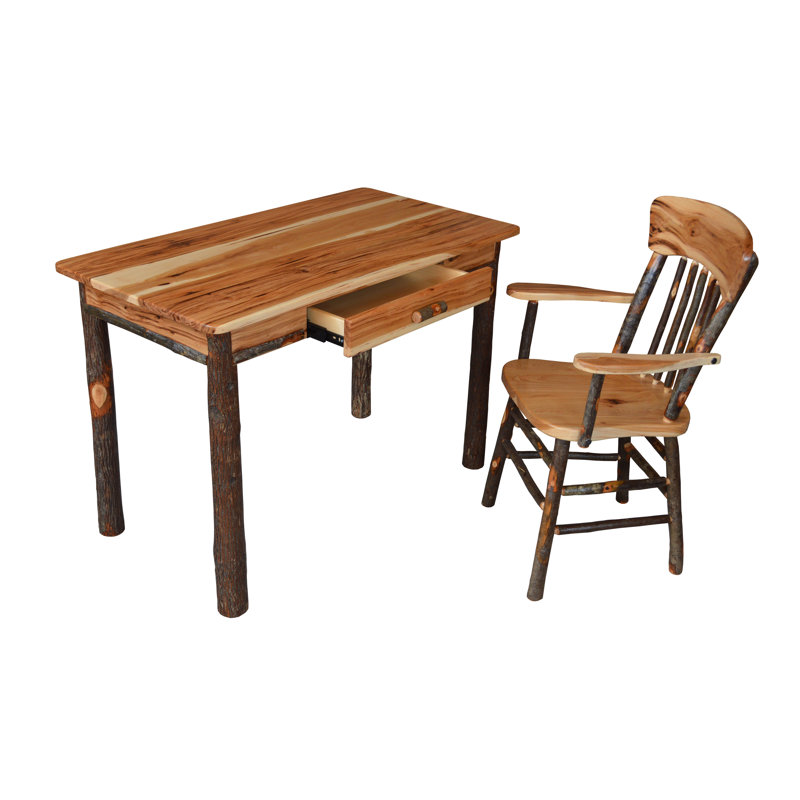Allandra 2 Piece Solid Wood Writing Desk Office Set with Chair, Rustic