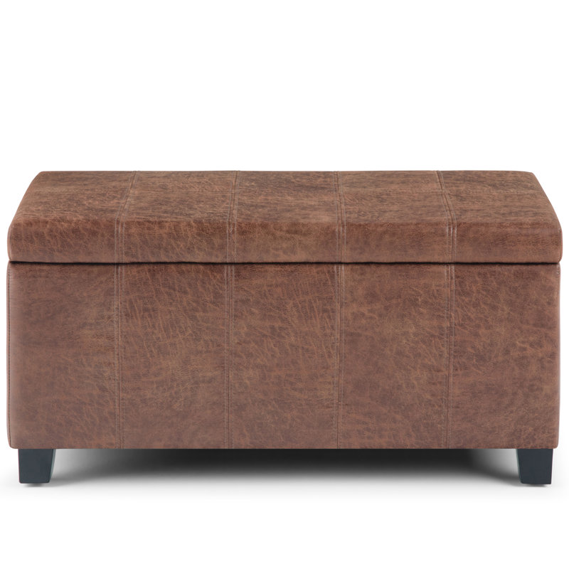 Repose-pieds rectangulaire avec rangement relevable Dover, Similicuir brun ombre