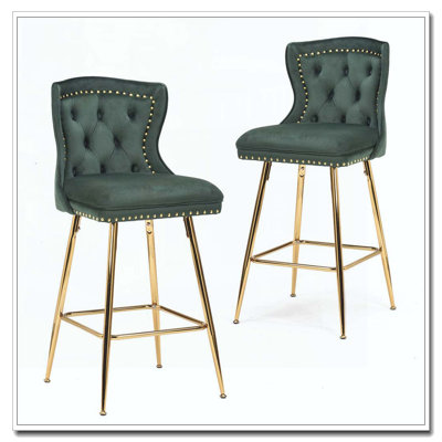 Tabourets de bar en velours à hauteur de comptoir avec pieds en métal