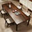 Walnut-colored solid wood rectangular dining table-1420073463