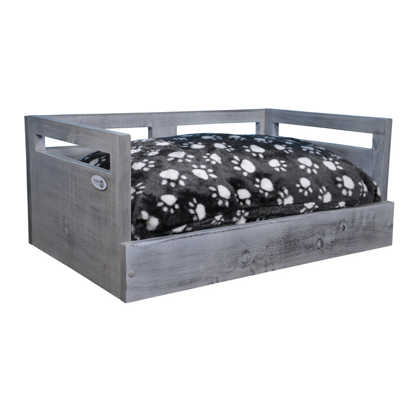 Medium Antique Gray Pine Wood Pet Sofa with Removable Cushion