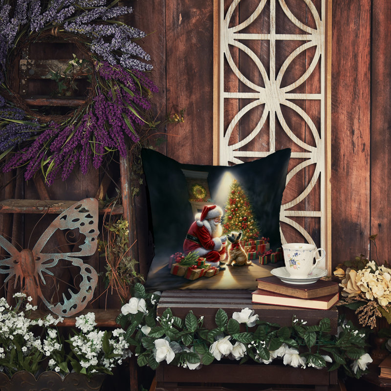 Coussin Cairn Terrier and Santa Claus, H 14 po x l 14 po