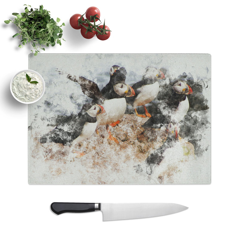 Atlantic Puffin Birds Vol.3 Watercolour Chopping Board, 0.4cm H x 28.5cm W x 39cm L