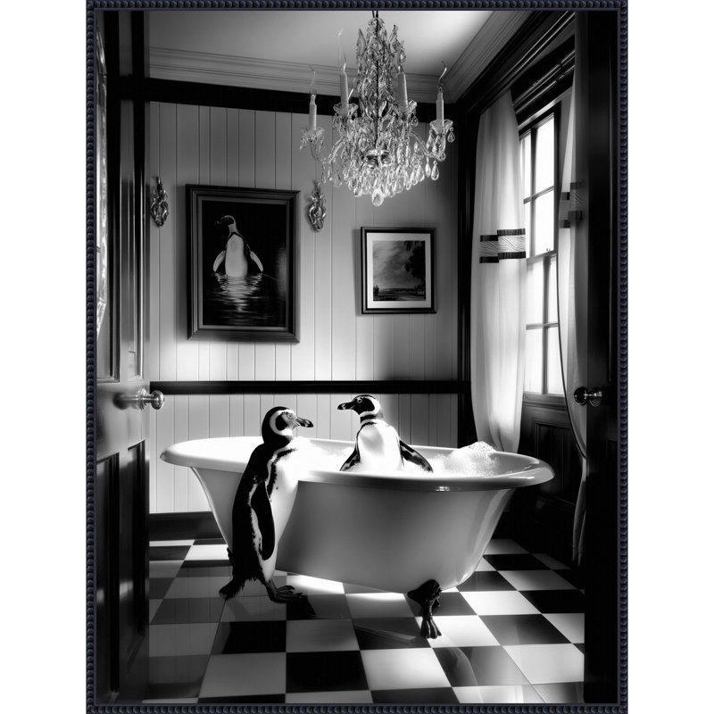 «Penguin Romance» par Hostetter, reproduction d'art sur toile encadrée, H 42 po x l 32 po