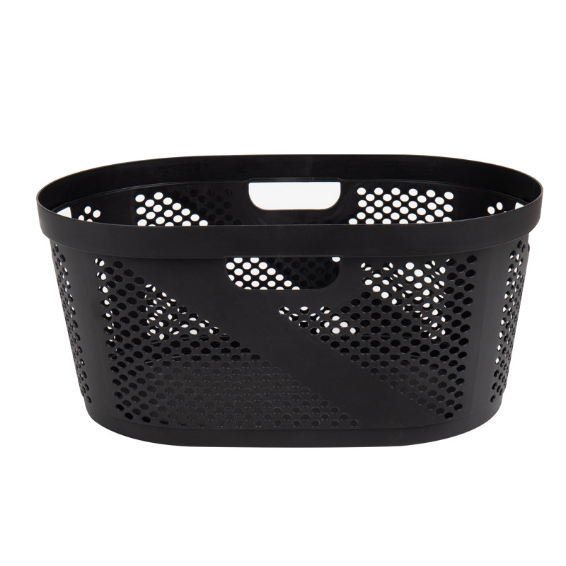 Plastic Laundry Basket with Handles, Black