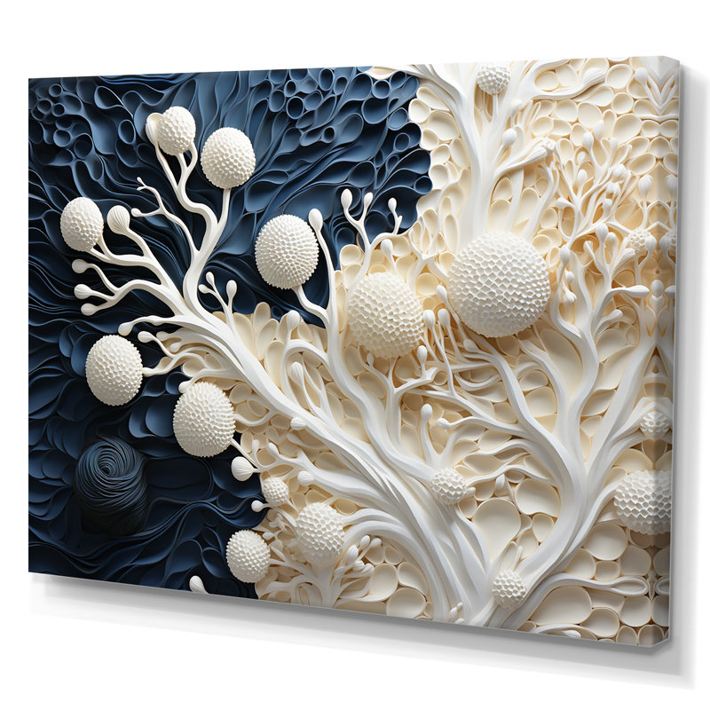 Art mural blanc et bleu corail I - Coastal Coral Under Water, Toile tendue, H 24 po x l 32 po x P 1 po