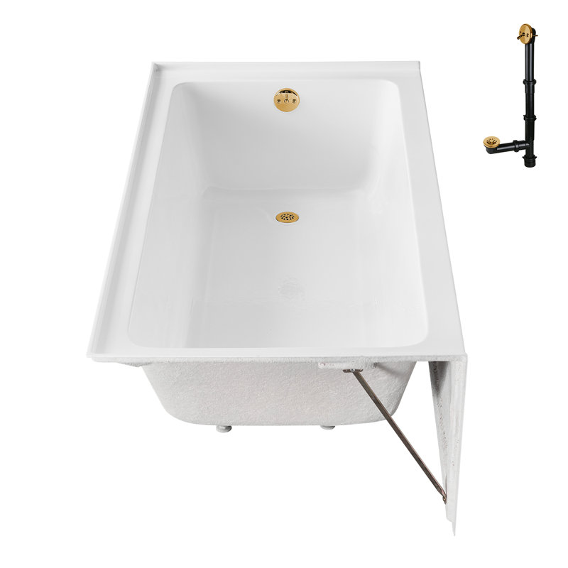 Streamline 66 in. x 34 in. Acrylic Right-Hand Drain Alcove Bathtub in Glossy White With External Drain, Brushed Gold