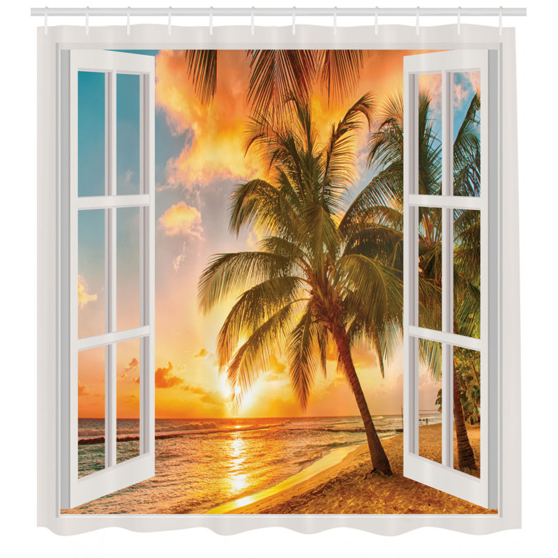 Beach Shower Curtain Set + Hooks, 69" H x 105" W