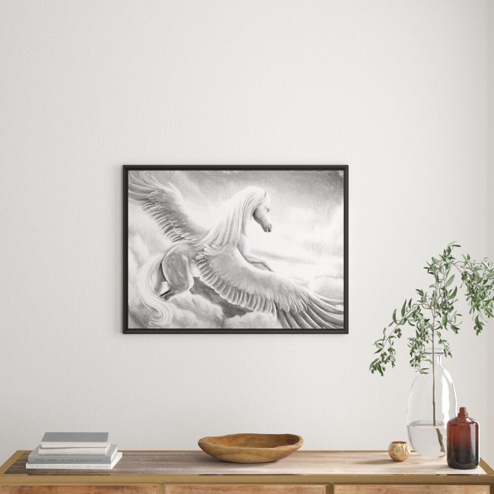 Gerahmtes Wandbild Pegasus fliegt über den Wolken