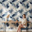 Papier peint floral bleu abstrait mural