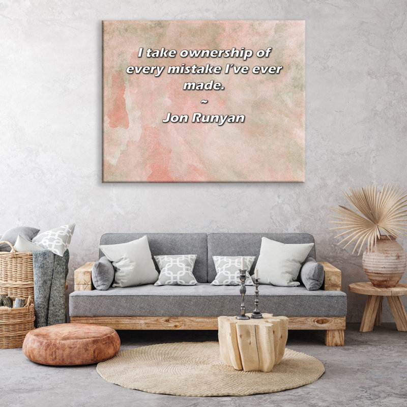 Citation artistique «Je prends en main chaque erreur que j'ai commise». Toile tendue par Jon Runyan, H 33 po x l 48 po