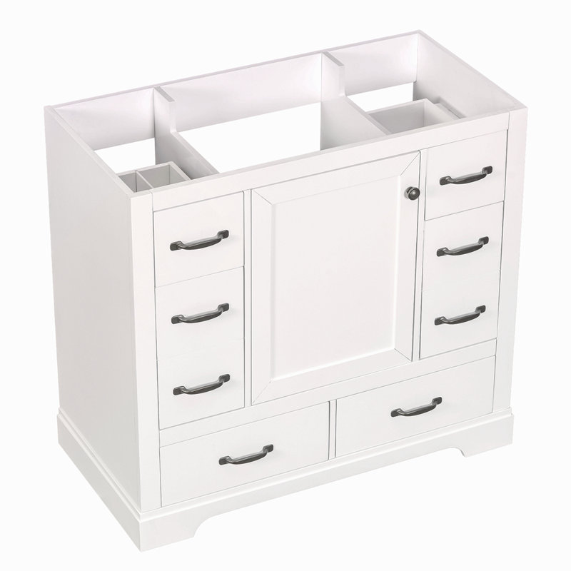Meuble-lavabo 36 po sans lavabo, base d'armoire seulement, six tiroirs, diviseur de tiroir multifonctionnel, tablette réglable