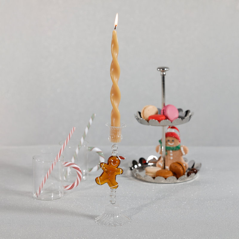 Holiday Gingerbread Taper Candle Holders, Set of 4