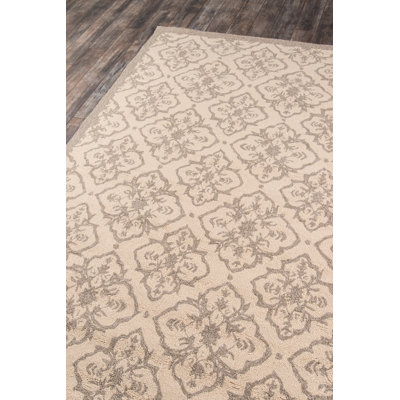 Ikat Hand Hooked Taupe Indoor / Outdoor Area Rug