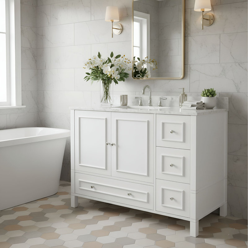 Meuble-lavabo simple Williamsburg (L) 48 po x l 21,3 po x H 34 po (base seulement), blanc, Blanc
