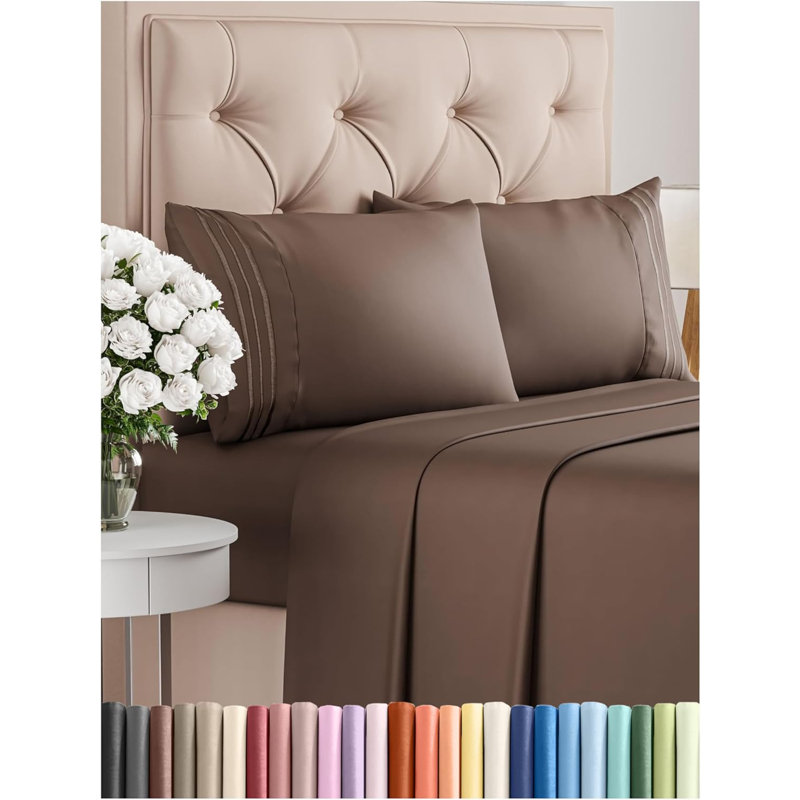 Ensemble de draps en micro-fibre, Brun, Ensemble de draps pour lit double + un drap-housse