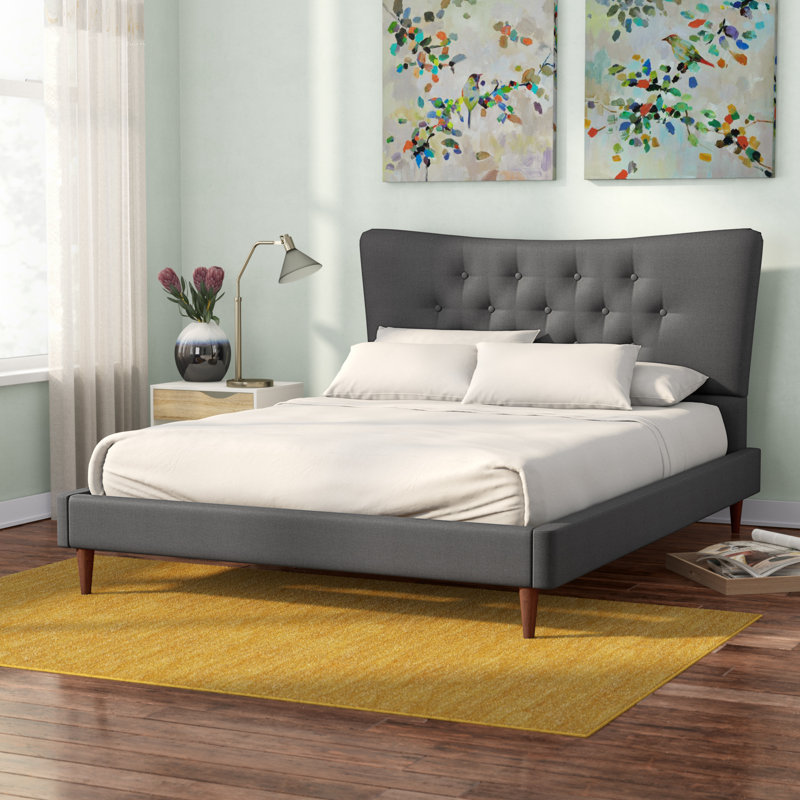 Lit plateforme tapissier Belony, Gris foncé, Très grand