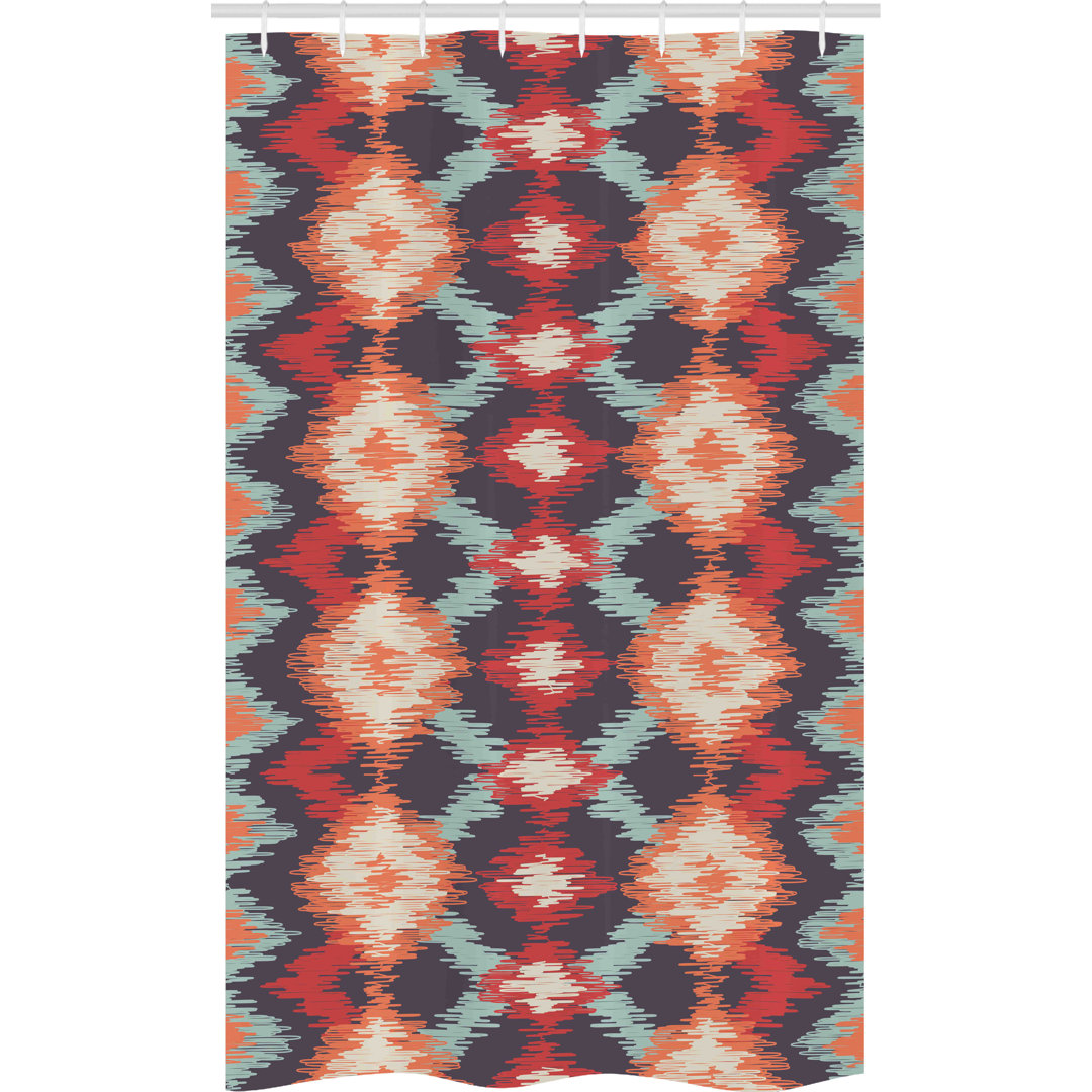 Schmaler Duschvorhang, Oriental Spinnen Art, Ikat, Rot Orange Teal