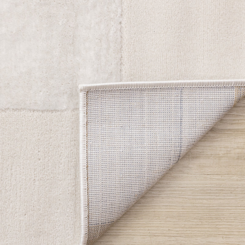 Amabilia Soft Cream White Checkered Area Rug, Rectangle 5'3" x 7'7"