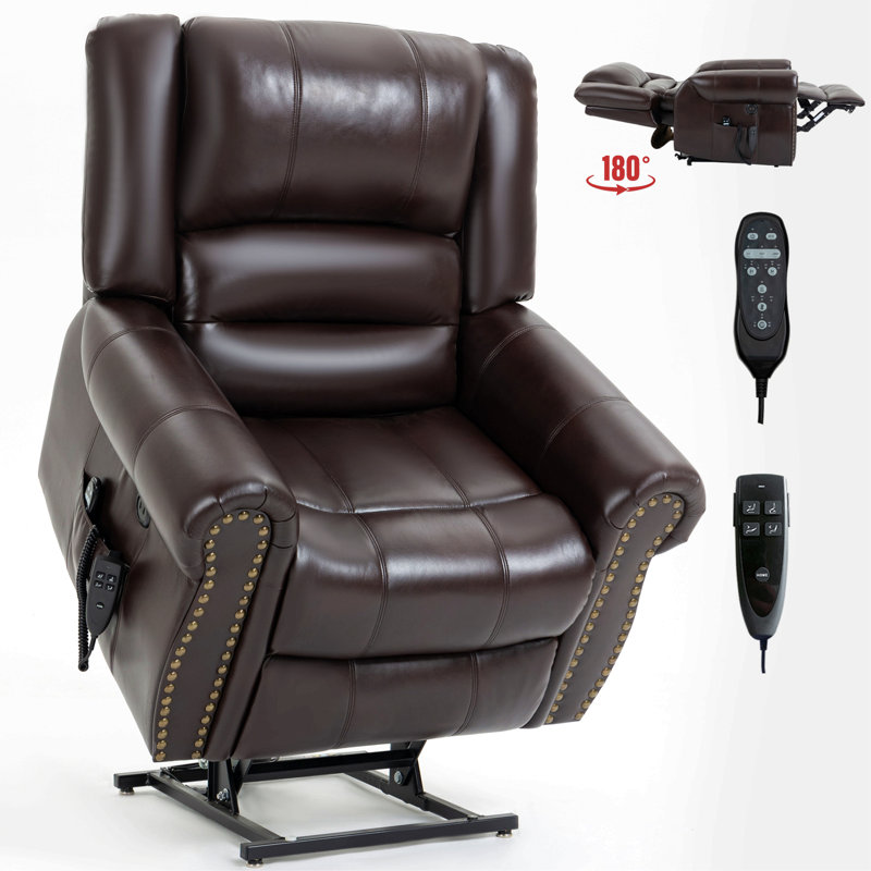 Power Lift Recliner Chair Heat Massage Dual Motor Infinite Position Up To 350 Lbs, Faux Leather, Heavy Duty Motion Mechanism With Usb Ports