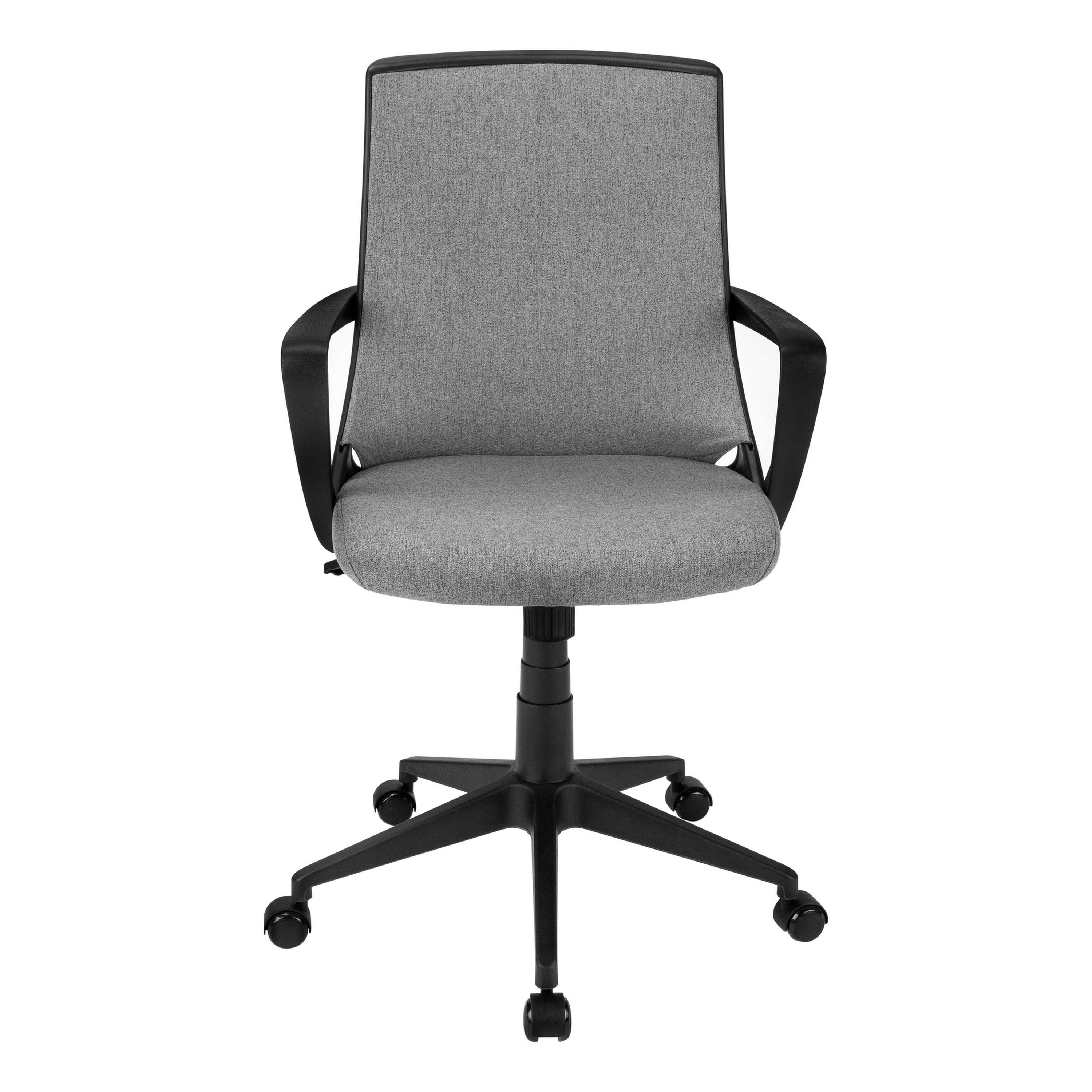 Benjara Yuki Swivel Office Chair, Curved Back, Open Arms, Gray Mesh