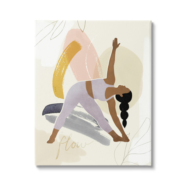 «Flow Yoga Text Plant Plant Pattern Stretching» par Victoria Barnes - impression, Toile tendue, H 48 po x l 36 po x P 1,5 po