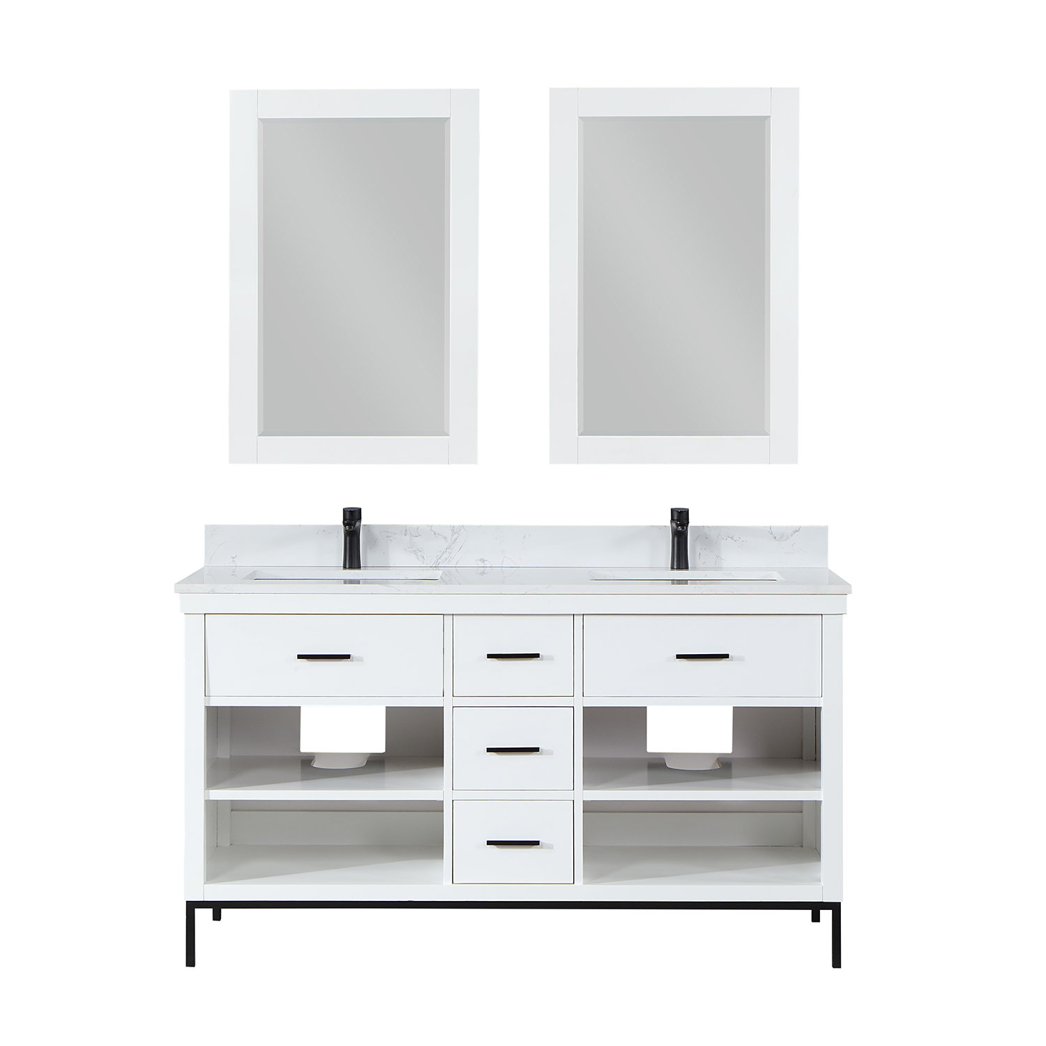Adaire 60'' Double Bathroom Vanity, Matte Black, White