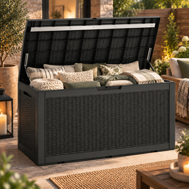 Coffre de rangement pour l'extérieur, grand coffre verrouillable avec couvercle à charnière 130 gallons MINDYES, Gray