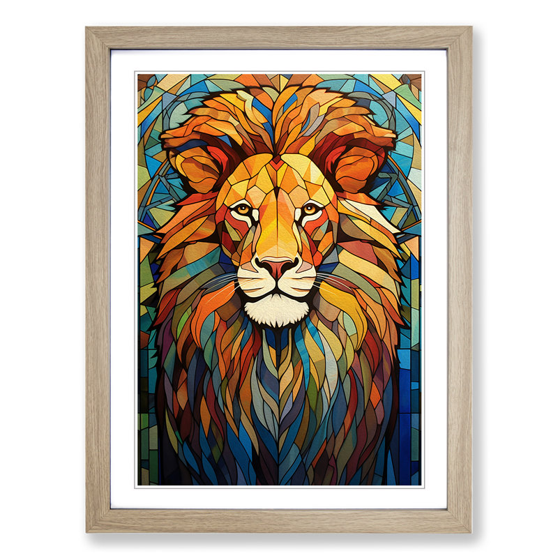 XYZ-FRM-V1223-4241 Lion No.3 - Single Picture Frame Print on Wood, Oak, 64cm H x 46cm W x 2cm D