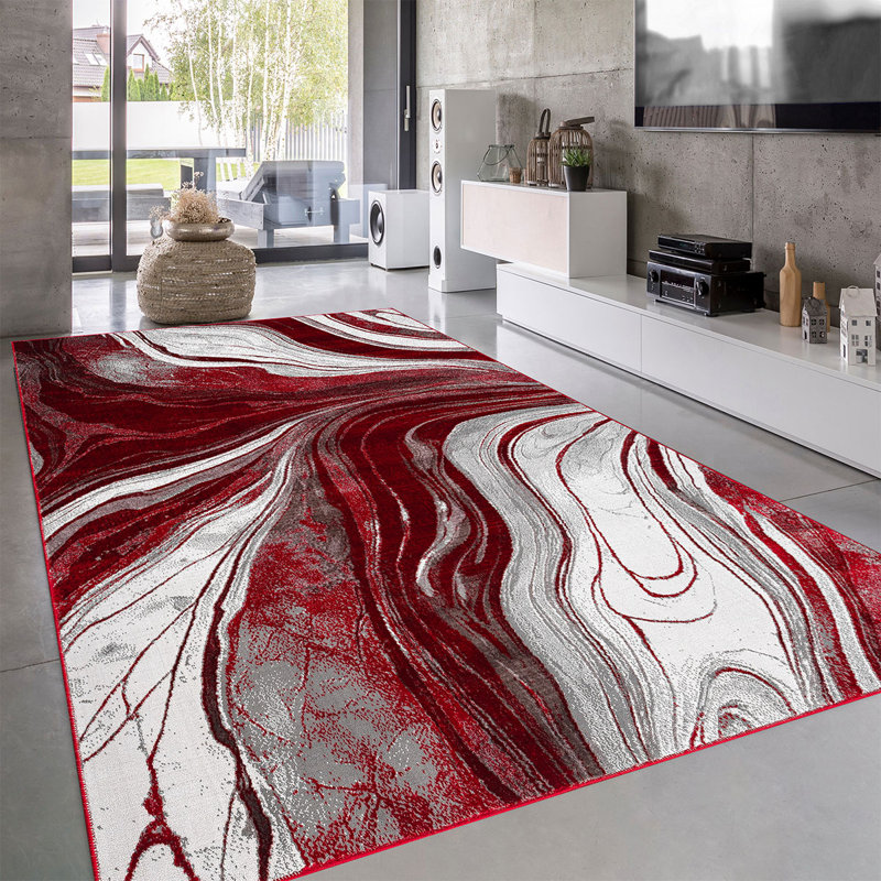 Modern Abstract Marble Area Rug – 100% Polyester Living Room Carpet, Antistatic, Soil & Water Repellent, Colourfast Indoor Rug