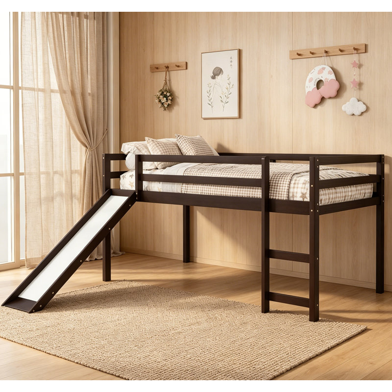 Lit mezzanine simple avec glissade, conception multifonctionnelle pour les enfants, durable et peu encombrante, idéal pour les chambres modernes