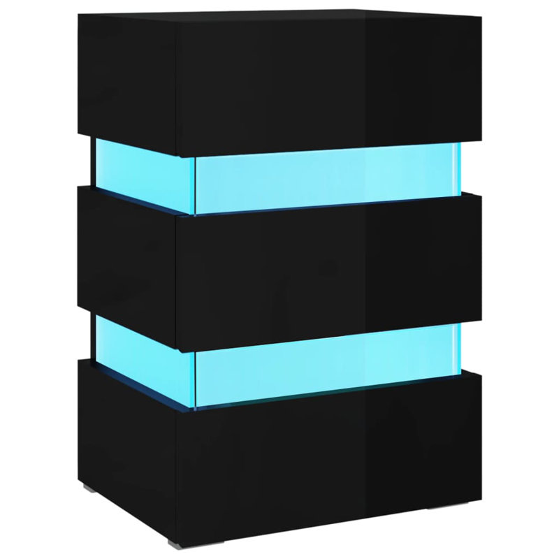 LED Bedside Cabinet Engineered Wood, High Gloss Black, High Gloss Black