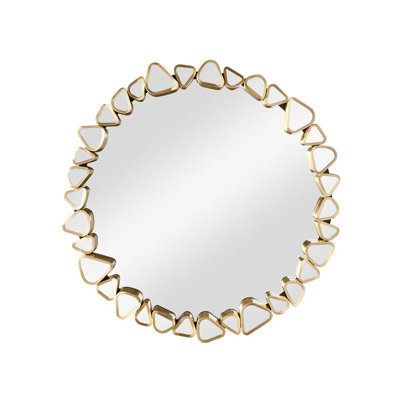 23.6" Modern Large Gold Round Pebble Wall Mirror Decor With Geometric Frame Living Room