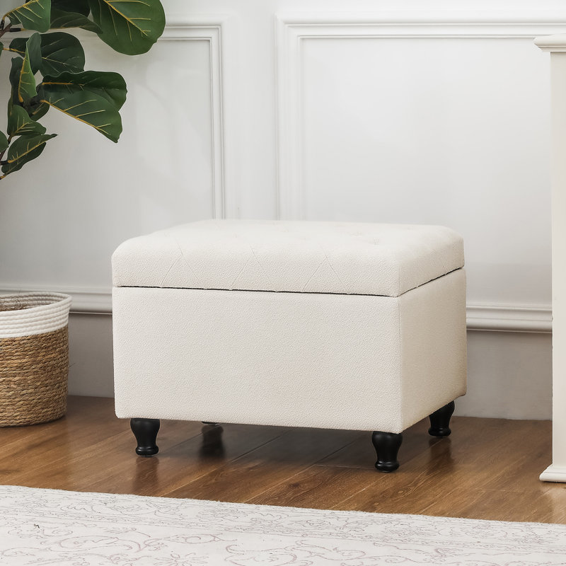 24 Inches Upholstered Storage Ottoman, Beige