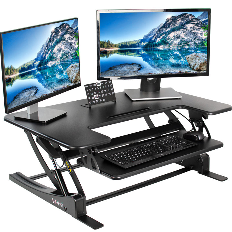 Vivo Light Wood 36" White Frame Standing Desk Converter