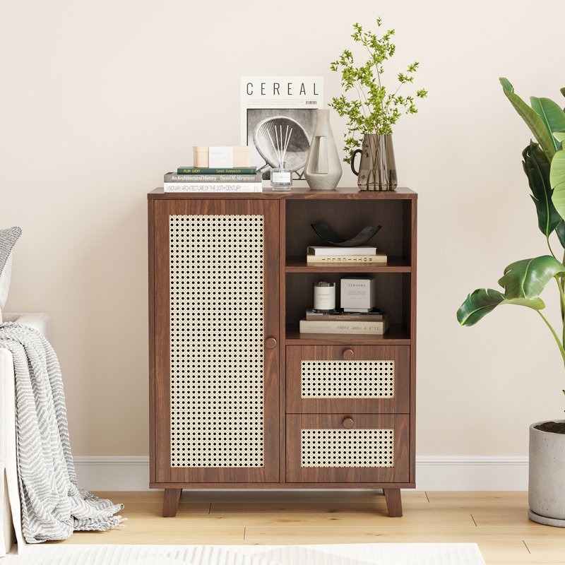 Buffet en rotin avec tablette réglable, Noyer