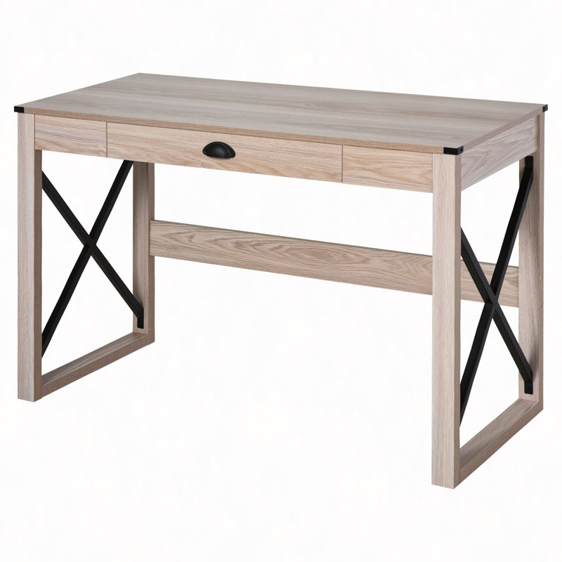 Bureau d'ordinateur de 44 po, bureau d'écriture rustique, poste de travail de ferme avec tiroir de rangement, structure en X