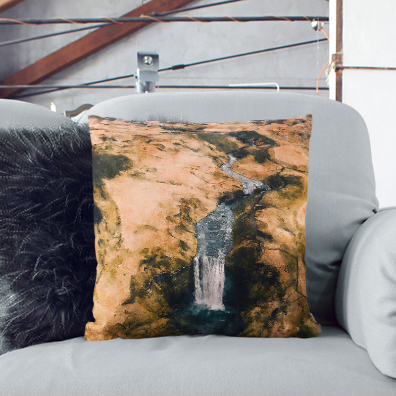 The Skogafoss Waterfall in Iceland Scatter Cushion with Filling, 55cm H x 55cm W x 20cm D, Black