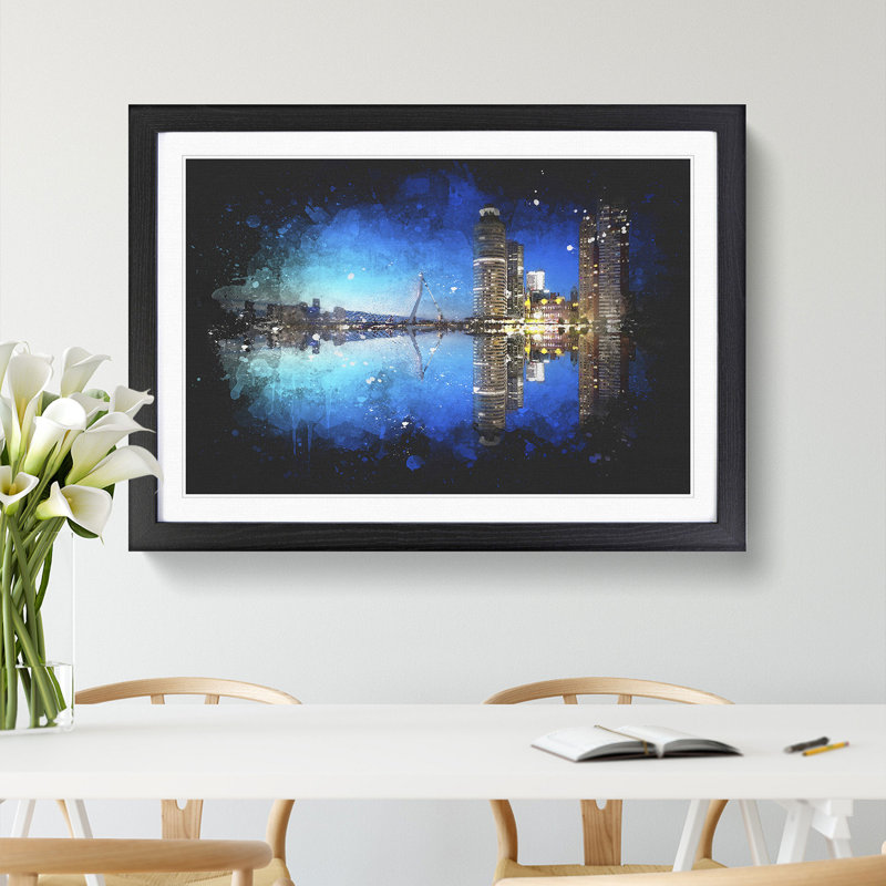 Reflection Of The Rotterdam Skyline - Picture Frame Graphic Art, 45cm H x 63cm W x 2cm D, Black Framed